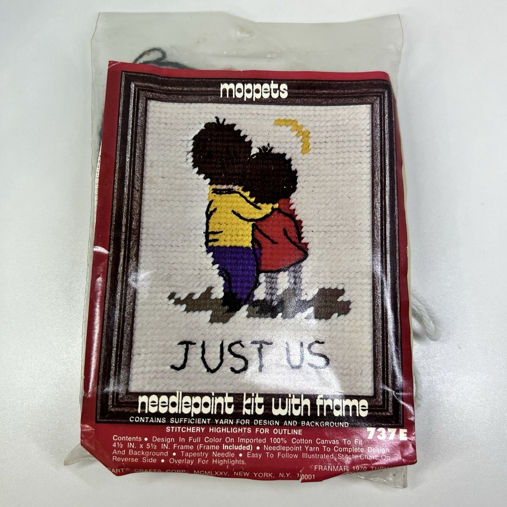 Vintage 1970 Moppets Just Us Needlepoint Kit‎ USA Couple Sweet Loving